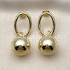 Oro Laminado Dangle Earring, Gold Filled Style Ball Design, Polished, Golden Finish, 02.213.0856