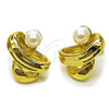 Oro Laminado Stud Earring, Gold Filled Style Ball Design, with Ivory Pearl, Polished, Golden Finish, 02.213.0858