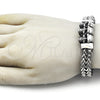 Stainless Steel Fancy Bracelet, Skull and Square Franco Design, Polished, Steel Finish, 03.439.0005.09 (12 MM Thickness, 9 Inches Length)