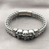 Stainless Steel Fancy Bracelet, Skull and Square Franco Design, Polished, Steel Finish, 03.439.0005.09 (12 MM Thickness, 9 Inches Length)