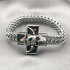 Stainless Steel Fancy Bracelet, Skull and Square Franco Design, Polished, Steel Finish, 03.439.0008.09 (12 MM Thickness, 9 Inches Length)