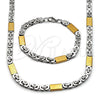 Stainless Steel Necklace and Bracelet, Greek Key Design, Polished, Two Tone, 06.440.0001.1