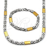 Stainless Steel Necklace and Bracelet, Greek Key Design, Polished, Two Tone, 06.440.0001.1