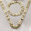 Stainless Steel Necklace and Bracelet, Greek Key Design, Polished, Golden Finish, 06.440.0003