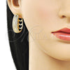 Oro Laminado Huggie Hoop, Gold Filled Style Heart Design, with White Micro Pave, Polished, Golden Finish, 02.204.0067.30
