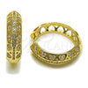 Oro Laminado Huggie Hoop, Gold Filled Style Heart Design, with White Cubic Zirconia, Polished, Golden Finish, 02.204.0070.30