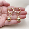 Oro Laminado Long Earring, Gold Filled Style Ball Design, with White Crystal, Polished, Golden Finish, 02.282.0085