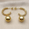 Oro Laminado Dangle Earring, Gold Filled Style Ball Design, Polished, Golden Finish, 02.282.0086