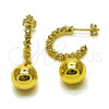 Oro Laminado Dangle Earring, Gold Filled Style Ball Design, Polished, Golden Finish, 02.282.0086