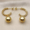 Oro Laminado Dangle Earring, Gold Filled Style Ball Design, Polished, Golden Finish, 02.282.0086