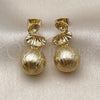 Oro Laminado Dangle Earring, Gold Filled Style Ball and Hollow Design, Brushed Finish, Golden Finish, 02.282.0089
