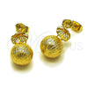Oro Laminado Dangle Earring, Gold Filled Style Ball and Hollow Design, Brushed Finish, Golden Finish, 02.282.0089