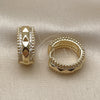 Oro Laminado Huggie Hoop, Gold Filled Style with White Micro Pave, Polished, Golden Finish, 02.283.0330.20