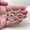 Oro Laminado Dangle Earring, Gold Filled Style Baguette and Cluster Design, with White Cubic Zirconia, Polished, Golden Finish, 02.283.0348