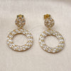 Oro Laminado Dangle Earring, Gold Filled Style Baguette and Cluster Design, with White Cubic Zirconia, Polished, Golden Finish, 02.283.0348