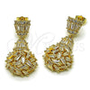 Oro Laminado Dangle Earring, Gold Filled Style Teardrop and Baguette Design, with White Cubic Zirconia, Polished, Golden Finish, 02.283.0351