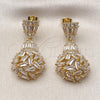 Oro Laminado Dangle Earring, Gold Filled Style Teardrop and Baguette Design, with White Cubic Zirconia, Polished, Golden Finish, 02.283.0351