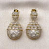 Oro Laminado Dangle Earring, Gold Filled Style Teardrop and Baguette Design, with White Cubic Zirconia, Polished, Golden Finish, 02.283.0352