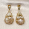 Oro Laminado Dangle Earring, Gold Filled Style Teardrop Design, with White Cubic Zirconia, Polished, Golden Finish, 02.283.0354