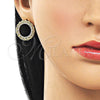 Oro Laminado Stud Earring, Gold Filled Style Rope Design, with White Micro Pave, Polished, Golden Finish, 02.213.0862