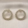 Oro Laminado Stud Earring, Gold Filled Style Rope Design, with White Micro Pave, Polished, Golden Finish, 02.213.0862