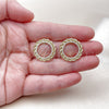 Oro Laminado Stud Earring, Gold Filled Style Rope Design, with White Micro Pave, Polished, Golden Finish, 02.213.0862