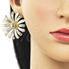 Oro Laminado Stud Earring, Gold Filled Style Flower Design, Polished, Tricolor, 02.213.0872