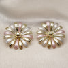 Oro Laminado Stud Earring, Gold Filled Style Flower Design, Polished, Tricolor, 02.213.0872