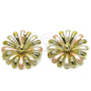 Oro Laminado Stud Earring, Gold Filled Style Flower Design, Polished, Tricolor, 02.213.0872