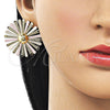Oro Laminado Stud Earring, Gold Filled Style Flower Design, Polished, Tricolor, 02.213.0873