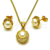 Oro Laminado Earring and Pendant Adult Set, Gold Filled Style Ball and Twist Design, with Ivory Pearl, Polished, Golden Finish, 10.342.0261