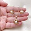 Oro Laminado Earring and Pendant Adult Set, Gold Filled Style Ball Design, with Ivory Pearl, Polished, Golden Finish, 10.342.0263
