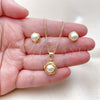 Oro Laminado Earring and Pendant Adult Set, Gold Filled Style Ball and Twist Design, with Ivory Pearl, Polished, Golden Finish, 10.342.0264