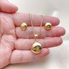Oro Laminado Earring and Pendant Adult Set, Gold Filled Style Ball and Hollow Design, Polished, Golden Finish, 10.342.0268