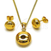 Oro Laminado Earring and Pendant Adult Set, Gold Filled Style Ball and Hollow Design, Polished, Golden Finish, 10.342.0268