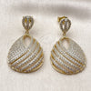 Oro Laminado Dangle Earring, Gold Filled Style Teardrop Design, with White Cubic Zirconia, Polished, Golden Finish, 02.436.0022