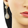 Oro Laminado Long Earring, Gold Filled Style Teardrop Design, with White Cubic Zirconia, Polished, Golden Finish, 02.436.0023