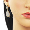 Oro Laminado Dangle Earring, Gold Filled Style Teardrop Design, with White Cubic Zirconia, Polished, Golden Finish, 02.436.0024