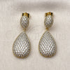 Oro Laminado Dangle Earring, Gold Filled Style Teardrop Design, with White Cubic Zirconia, Polished, Golden Finish, 02.436.0024