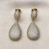 Oro Laminado Dangle Earring, Gold Filled Style Teardrop Design, with White Cubic Zirconia, Polished, Golden Finish, 02.436.0024