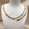 Oro Laminado Necklace and Bracelet, Gold Filled Style Miami Cuban Design, with White Cubic Zirconia, Polished, Golden Finish, 06.266.0004.18
