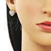 Oro Laminado Stud Earring, Gold Filled Style Heart Design, with White Cubic Zirconia, Polished, Golden Finish, 02.266.0057