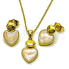 Oro Laminado Earring and Pendant Adult Set, Gold Filled Style Heart Design, White Enamel Finish, Golden Finish, 10.156.0546