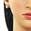 Oro Laminado Stud Earring, Gold Filled Style Flower Design, with Ivory Pearl, Polished, Golden Finish, 02.156.0739