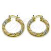 Oro Laminado Medium Hoop, Gold Filled Style Twist Design, Diamond Cutting Finish, Tricolor, 02.170.0567.1.30