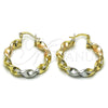 Oro Laminado Medium Hoop, Gold Filled Style Twist and Hollow Design, Polished, Tricolor, 02.170.0581.1.30