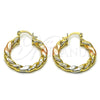 Oro Laminado Medium Hoop, Gold Filled Style Twist and Hollow Design, Polished, Tricolor, 02.170.0555.1.30