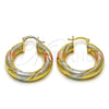 Oro Laminado Medium Hoop, Gold Filled Style Hollow and Twist Design, Matte Finish, Tricolor, 02.170.0582.30