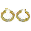 Oro Laminado Medium Hoop, Gold Filled Style Twist and Hollow Design, Polished, Tricolor, 02.170.0586.30