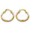 Oro Laminado Medium Hoop, Gold Filled Style Hollow Design, Diamond Cutting Finish, Tricolor, 02.213.0252.1.30